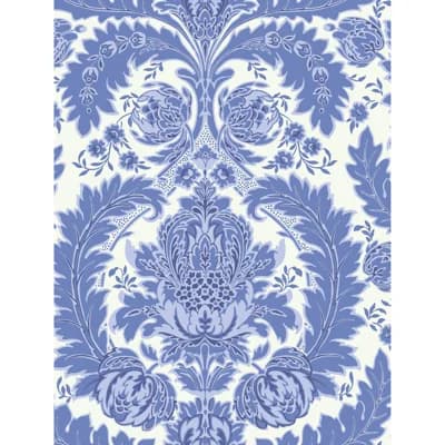 Coleridge Damask Non-Pasted Wallpaper Roll — Blue,White