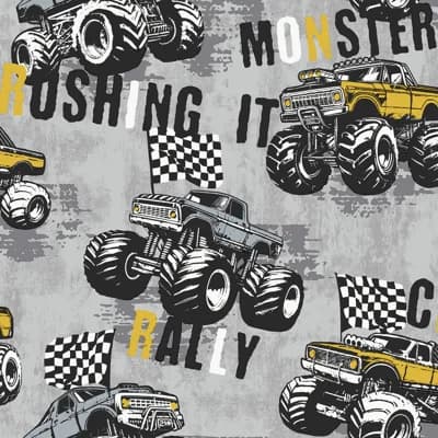 Kids and Teens Collection Glitter Monster Trucks Wallpaper Roll — Yellow