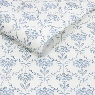 Martha Stewart Chateau Fleur Basketweave Green Wallpaper — Blue