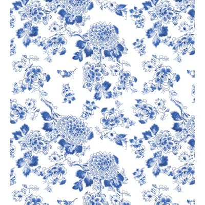 Royal Delft Floral Non-Pasted Matte Wallpaper Roll — Blue
