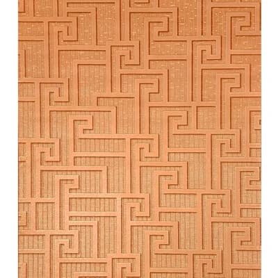 Versace Orange Red Copper Metallic Greek Key Lines Textured Wallpaper 3d — Red;Orange