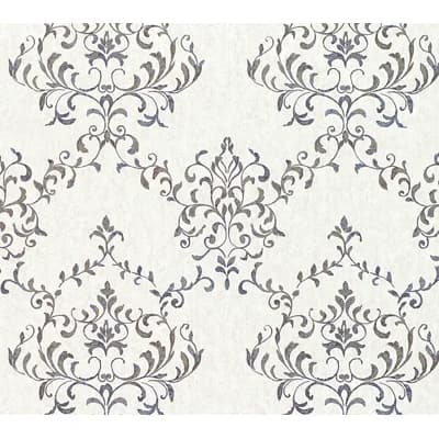 Neapolis 3 Neapolis 3 Floral Lattice Damask Design 33' L x 21" W Metallic Wallpaper Roll — Silver,Gray