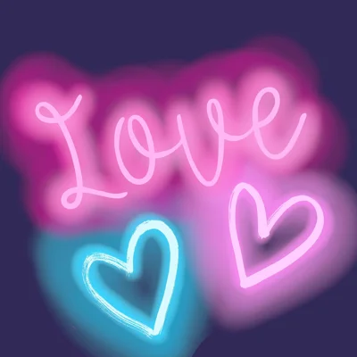 Kids and Teens Collection Pink Neon Love 6-Panel Wall Mural — Pink,Blue