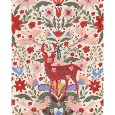 Tyrol Apres-Ski Floral Non-Pasted Matte Wallpaper Roll — Beige,Blue,Pink,Red