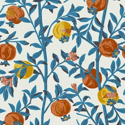 Boråstapeter Granatapple Wallpaper — White,Blue,Yellow