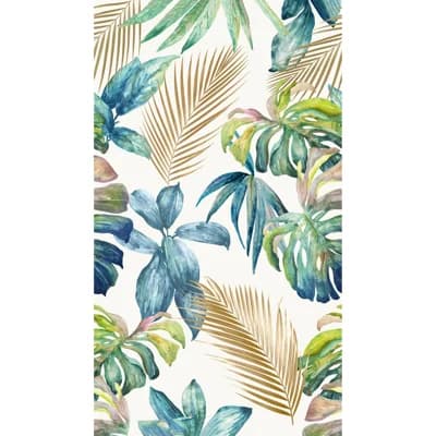 Orom II Collection Tropical Palm Leaf 62.5-inches wide x 9.18-feet high 3-panel Wall Mural — Blue