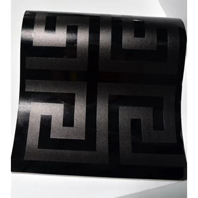 Greek Key Geometric Vinyl Non-Pasted Metallic Wallpaper Roll by Jamie Graney — Black Lacquer,Matte Black