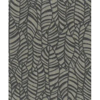 Serene Collection Metallic Botanical Leaves Design 33' L x 21" W Wallpaper Roll — Black,Brown