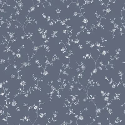 Miniatures 3 Collection Floral Finesse Choke Wallpaper Roll — Navy Blue,White
