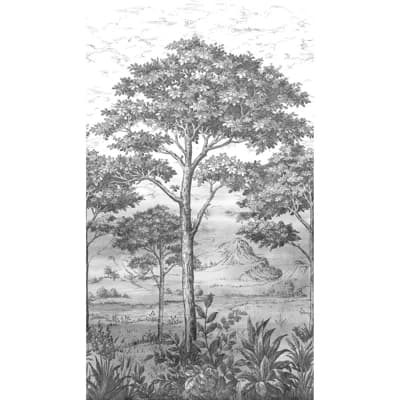 Orom II Collection Black Trees 62.5-inches wide x 9.18-feet high 3-panel Wall Mural — Black
