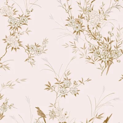 Rachel Ashwell Bird Chinoiserie Pink Gold Wallpaper — Pink