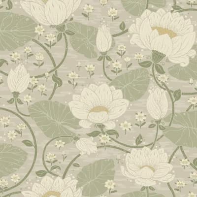 Ingrid Floral Non-Pasted Wallpaper Roll — Light Gray,Beige