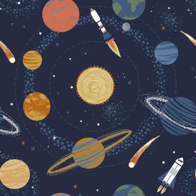 Kids and Teens Glitter Solar System Wallpaper Roll — Navy