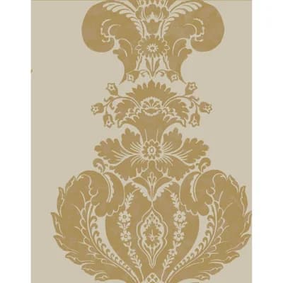 Baudelaire Damask Non-Pasted Metallic Wallpaper Roll — Linen,Gold