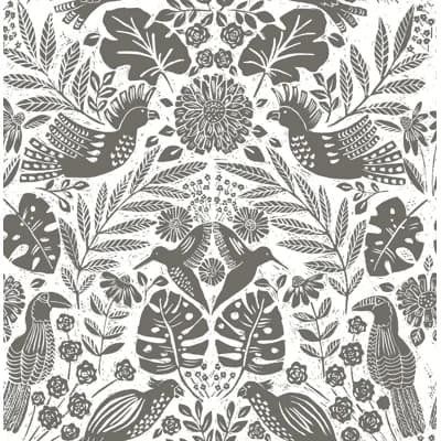 Nestle Floral Wallpaper Roll — Charcoal Gray