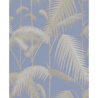 Palm Jungle Floral Non-Pasted Wallpaper Roll — Straw,Blue