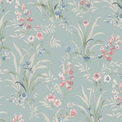 Secret Garden Floral Matte Wallpaper Double Roll — Blue