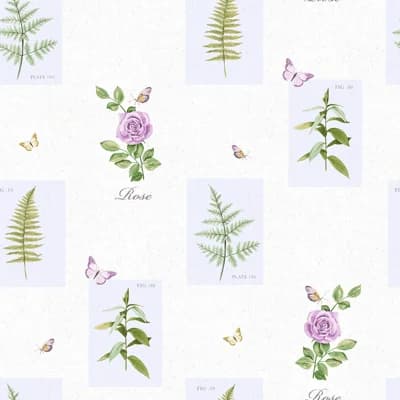 Country Cottage Rose Botanical Motif Design 33' L x 21" W Wallpaper Roll — Purple