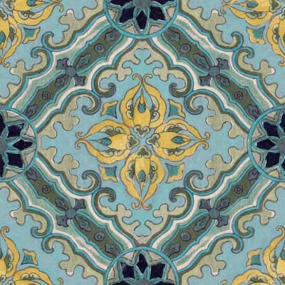 Soicher Marin Studio Damask Non-Pasted Satin Wallpaper Roll — Blue,Yellow,Black