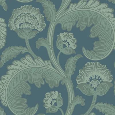 Floral Non-Pasted Matte Wallpaper Roll — Duck Egg,Dark Petrol