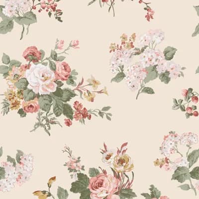 Laura Ashley Rosemore Pale Sable Wallpaper — Pink,Green,Beige