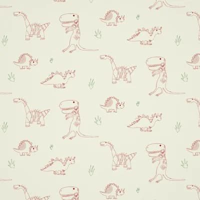 Jolly Jurassic Wallpaper — Red,Green,Beige
