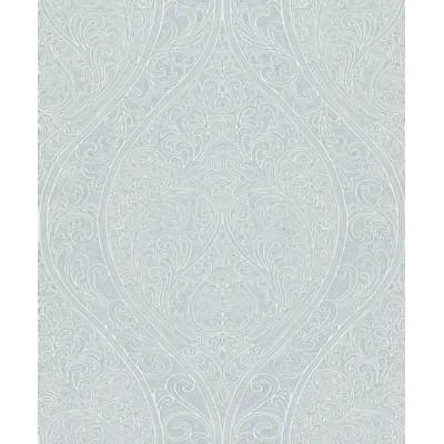 Serene Collection Metallic Art Nouveau Large Ogee Damask Design 33' L x 21" W Wallpaper Roll — Gray