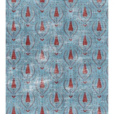 Ottoman Fantasy Floral Non-Pasted Metallic Wallpaper Roll — Blue