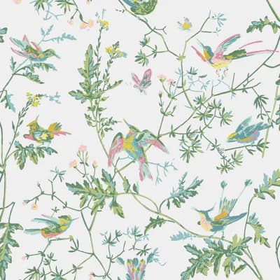 Hummingbirds Floral Non-Pasted Wallpaper Roll — Green,Pink