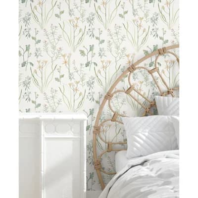 Alpine Botanical Floral Peel & Stick Wallpaper Roll — Peach