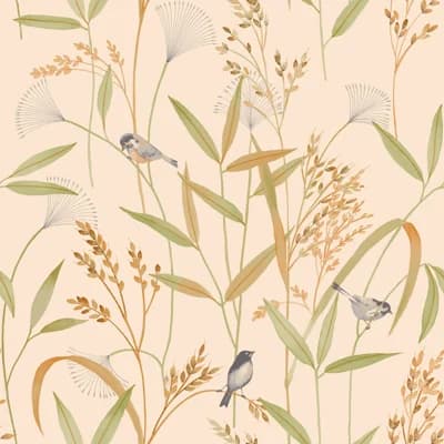 Inia Collection Bird Meadow Leaf Wallpaper Roll — Green