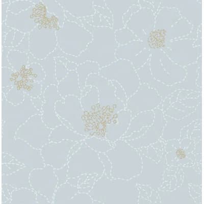 Camariya Floral Non-Pasted Metallic Wallpaper Double Roll — Sky Blue