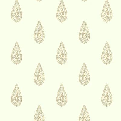 Antonia Vella Paisley Non-Pasted Matte Wallpaper Double Roll — Off White,Metallic Gold