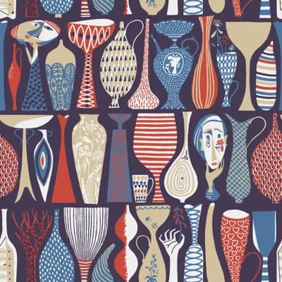 Boråstapeter Pottery Wallpaper — Navy,Red