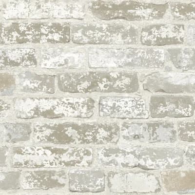 Risky Business Brick Pre-Pasted Wallpaper Roll — Weathered White Ash