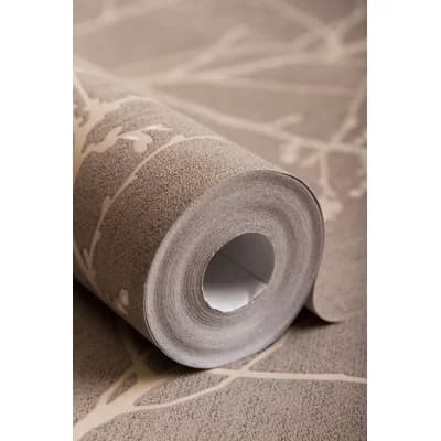 Innocence Floral Non-Pasted Satin and Matte Wallpaper Roll — Mushroom