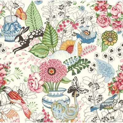 Whimsy Fauna 33' L x 20.4" W Wallpaper Roll — Green,Pink