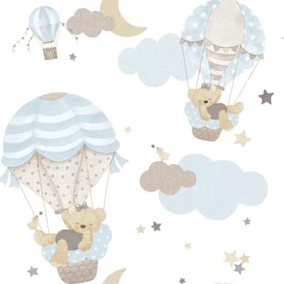Little Explorers 2 Hot Air Balloons Wallpaper Roll — Blue