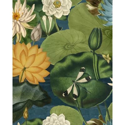 Floral Non-Pasted Satin and Matte Wallpaper Roll — Green;Yellow;Ivory;Navy