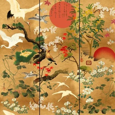 Floral Non-Pasted Wallpaper Roll — Green,Red,Gold