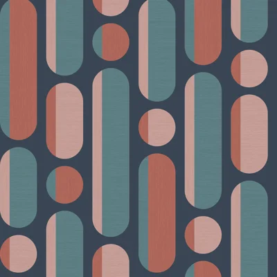 Geometric Non-Pasted Matte Wallpaper Roll — Coral,Navy