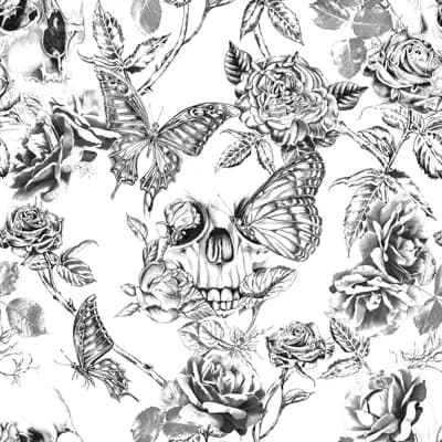 Floral Non-Pasted Matte Wallpaper Double Roll — Black,White