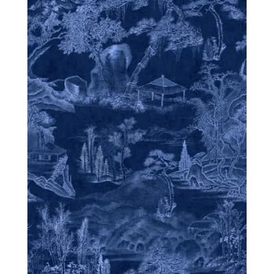 Indigo Addiction Toile Non-Pasted Matte Wallpaper Roll — Indigo