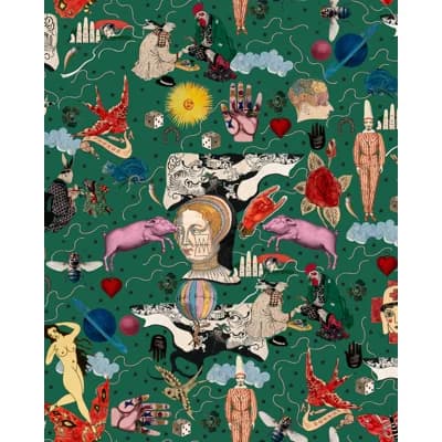 Woodstock Lifestyle Non-Pasted Satin and Matte Wallpaper Roll — Black,Green,Pink,Red