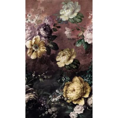 Orom II Collection Large Classical Floral 62.5-inches wide x 9.18-feet high 3-panel Wall Mural — Red