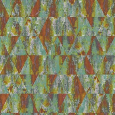 Grunge Metallic Rusty Triangles Effect 33' L x 21" W Wallpaper Roll — Green,Rust