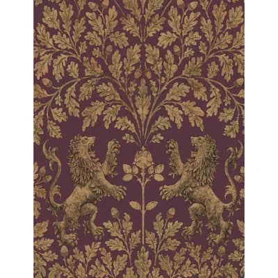 Pearwood Floral Non-Pasted Metallic Wallpaper Roll — Gold,Burgundy