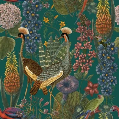 Yuki Osada Floral Non-Pasted Satin Wallpaper Double Roll — Green