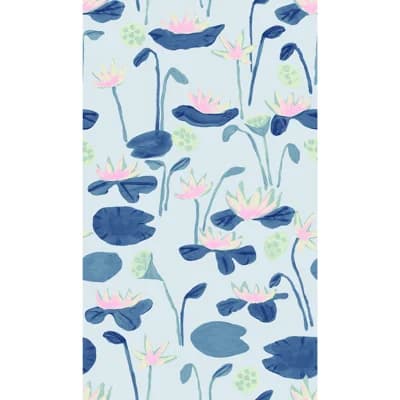 Susan Hable Floral Non-Pasted Satin Wallpaper Double Roll by Susan Hable — Blue