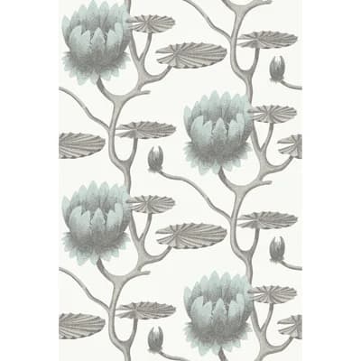 Summer Lily Floral Non-Pasted Wallpaper Roll — Aqua,White